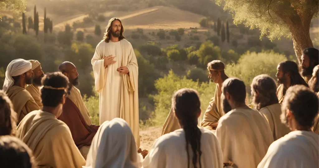 Jesus speaking to a crowd