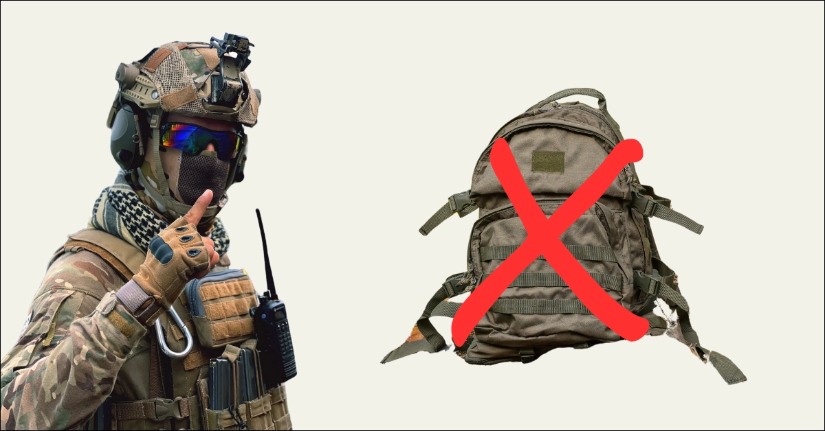 Soldier in combat gear and tactical bag