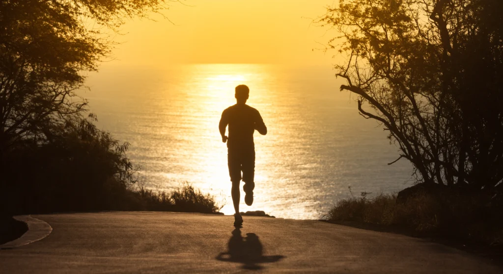 man running at sunset