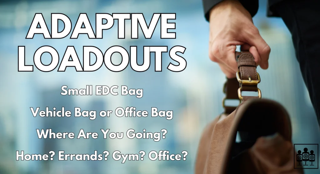 man carrying briefcase with text describing adaptive loadouts