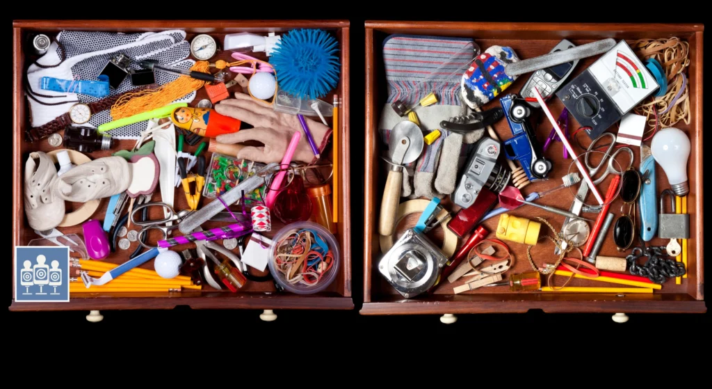 two junk drawers filled with junk