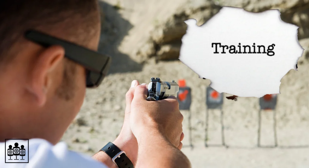 man outside with pistol shooting at targets