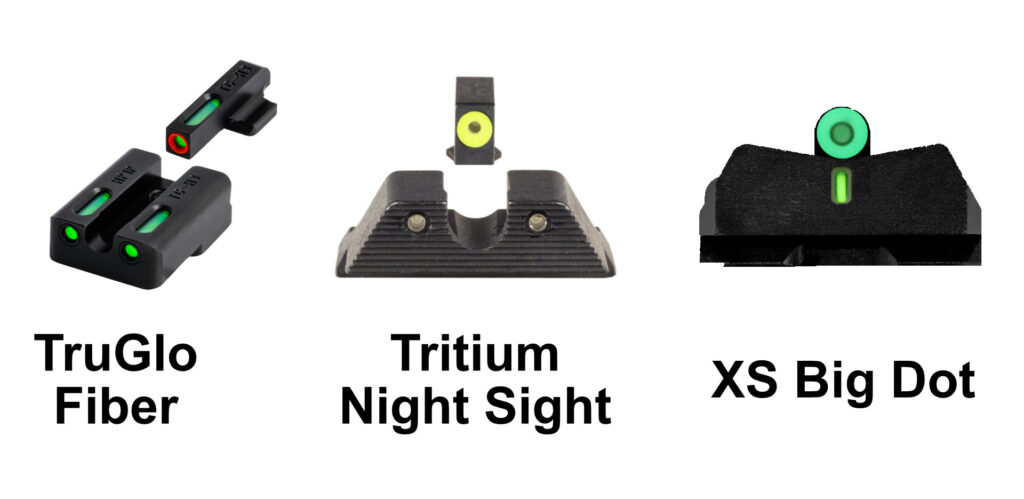 TruGlo fiber sights (left), Tritium night sights (center), XS Big Dot (right)