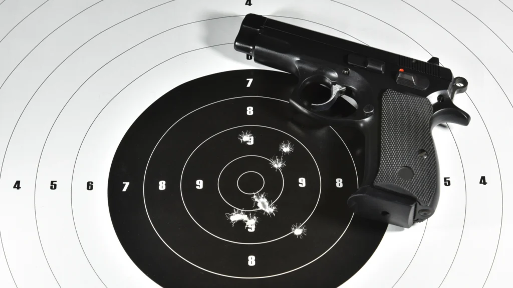 Handgun on shooting target board