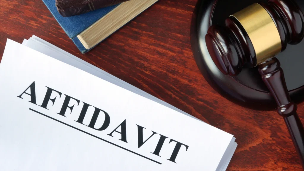 book, gavel, and affidavit on a desk